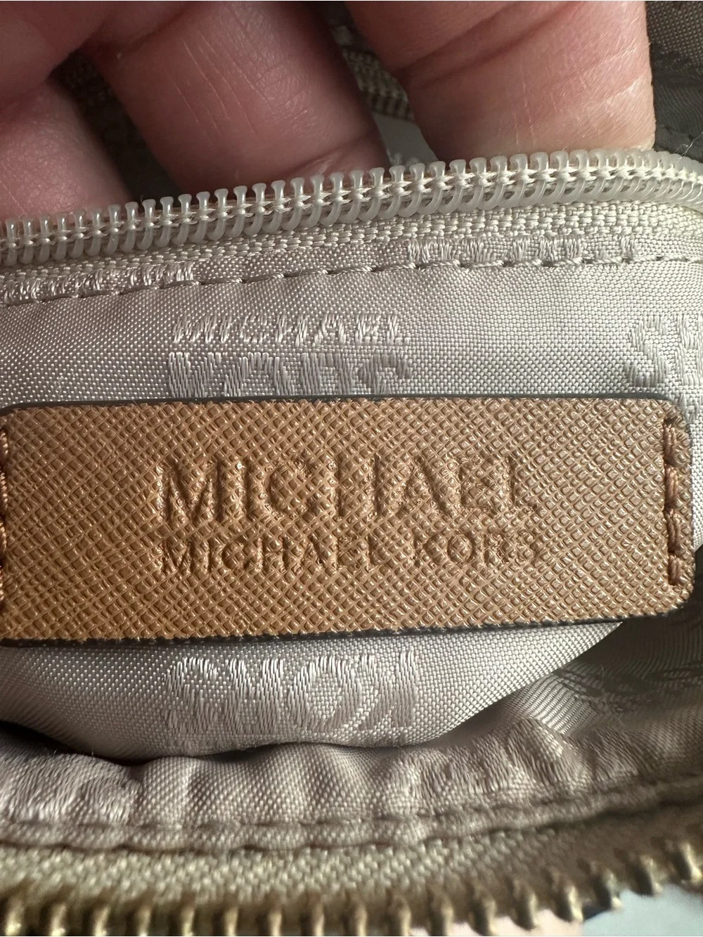 Michael Kors Beige/Brown Signature Logo Crossbody with Leather Trim